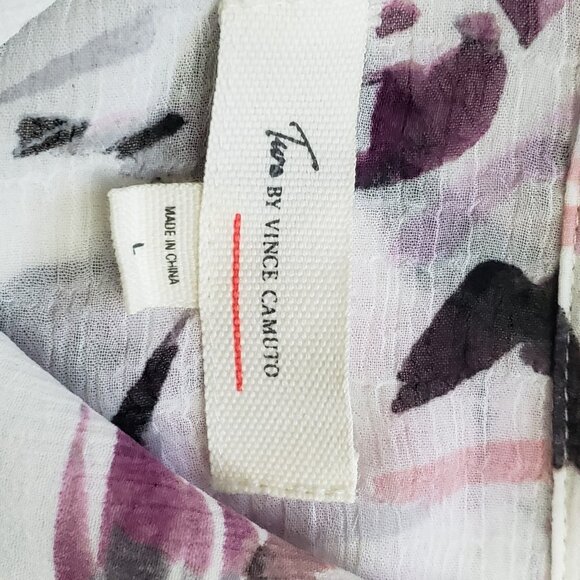 Two by Vince Camuto Top Size Large Geometric Button Front  #3217 Sheer Blouse - Picture 7 of 10